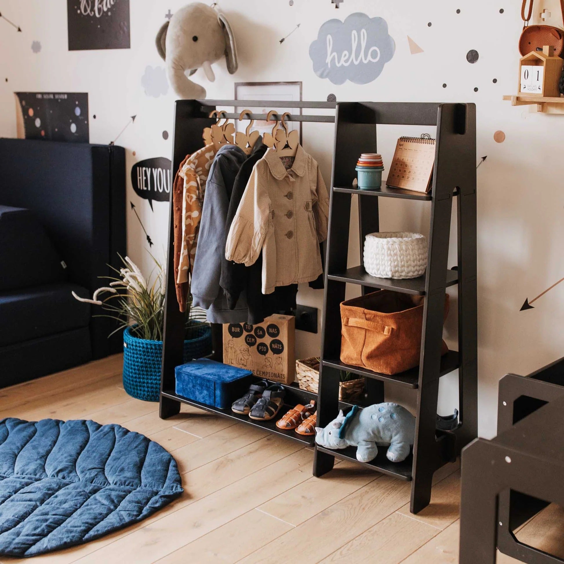 Kinderkledingkast, verkleedkledingrek, zwart