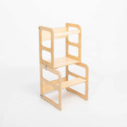 2-in-1 transformeerbare keukentoren - tafel- en stoelset - naturel hout
