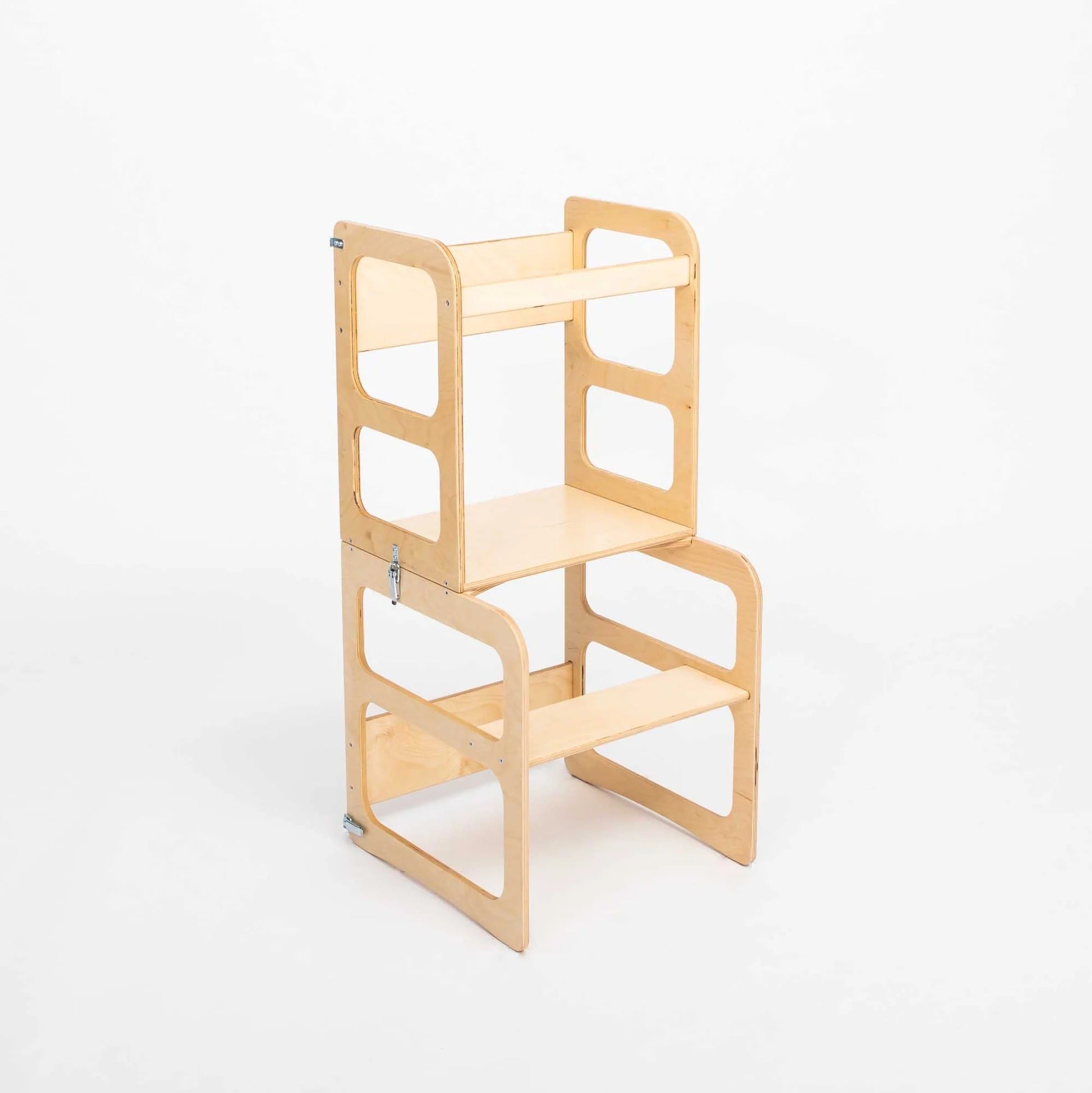 2-in-1 transformeerbare keukentoren - tafel- en stoelset - naturel hout