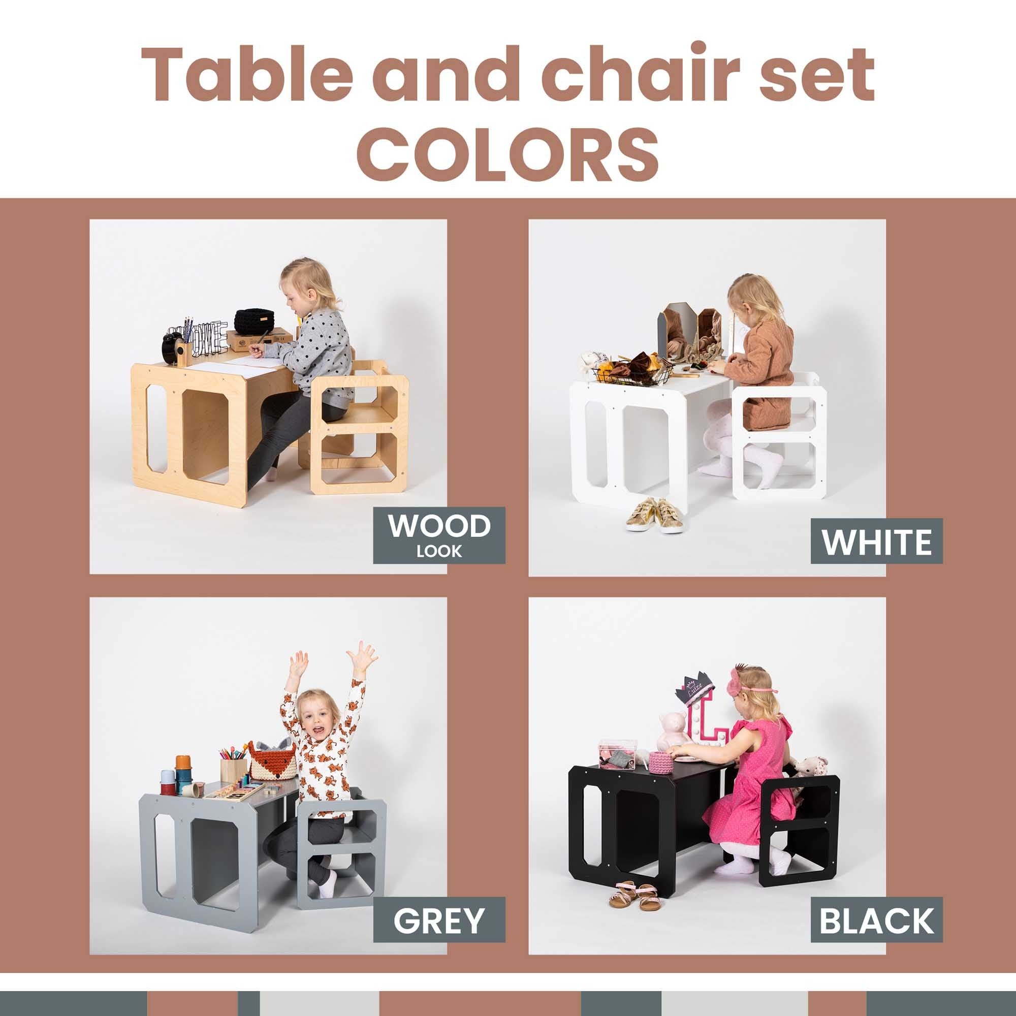 Montessori tafeltje en stoeltje set - zwart hout