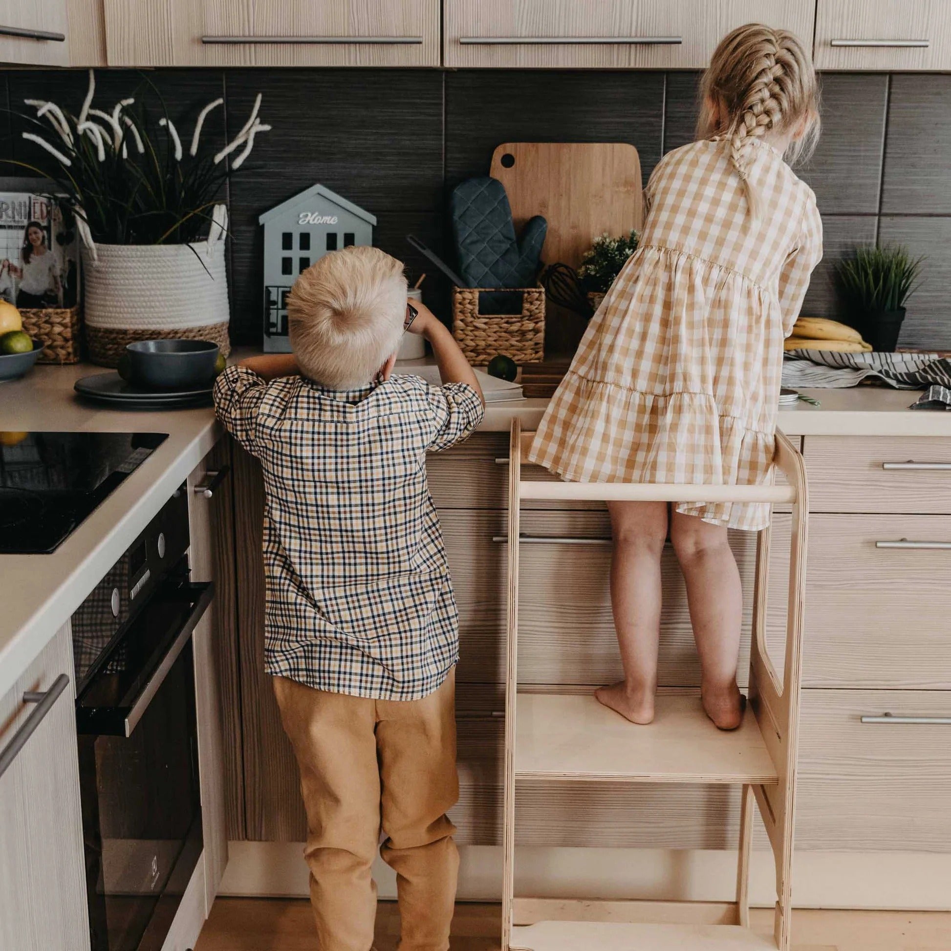 Keukentoren voor kinderen met 3 hoogtestanden - naturel hout